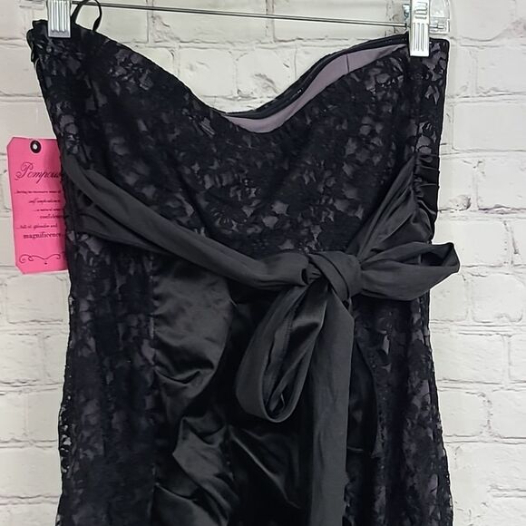 NWT Strapless Black Lace Ruched Bodycon Short Prom Dress Formal Cocktail Gothic - Picture 8 of 10